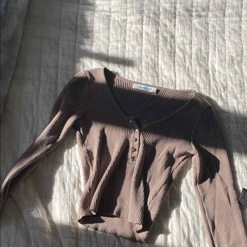 Ribbed Brown Long Sleeve Top